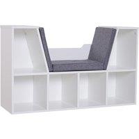 HOMCOM Bookcase Storage Reading Seat Unit Six Cubes White, White
