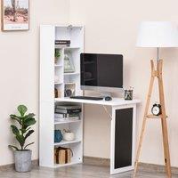 HOMCOM Folding Convertible Desk With Blackboard Multi Function Fold Out Workstation White, White