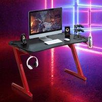 HOMCOM Gaming Computer Desk With Cup Holder Headphone Hook Gamepad Holder Black and Red Medium, Black