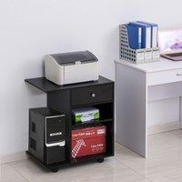 HOMCOM Printer Stand Rolling Desk Side Cart CPU Stand With Wheels Drawer Adjustable Shelf Black