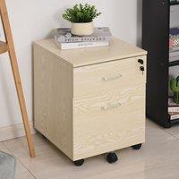 HOMCOM 2 Drawer Locking Office Filing Cabinet With 5 Wheels Oak Effect