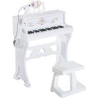Jouet Kids 37 Key Mini Electric Ornate Piano with Stool & Microphone - White, White