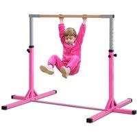 Jouet Kids Adjustable Horizonal Gymnastics Bar with Steel Frame & Wood Bar - Pink, Pink