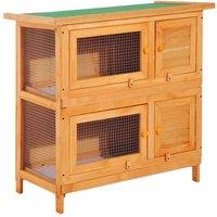 PawHut Wooden Double Tier Rabbit Hutch, Brown