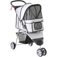 PawHut 3 Wheel Pet Stroller Pram - Grey, Grey