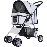 PawHut 4 Wheel Pet Stroller Pram - Grey, Grey