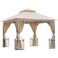Outsunny 3x3m Metal Gazebo with Mesh Walls- Beige, Cream