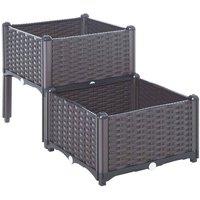 Outsunny Rattan Effect Raised Duo Planter - Brown, Brown