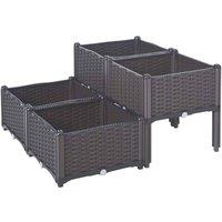 Outsunny Rattan Effect Two Tier Planter - Brown, Brown