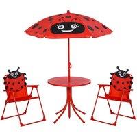 Outsunny Folding Picnic Table Chair Set in Ladybird Design, Red