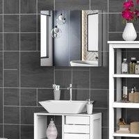 HOMCOM Wall Mounted Stainless Steel Bathroom Cabinet With Double Mirror Door, Silver