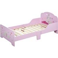 HOMCOM Kids Princess Castle Bed With Side Rails 6 Feet Slats Home 3 To 6 Yrs Pink, Pink