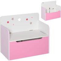 HOMCOM 58 x 28cm Fun Kids Toy Storage Chest Box With Safety Hinge Pink, Pink
