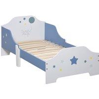 HOMCOM Kids Star Balloon Single Bed Frame With Guardrails Slats Bedroom Furniture, Blue