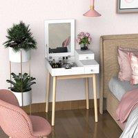 HOMCOM Compact Two In One Dressing Table Desk Flip Up Mirror 2 Drawers White, White