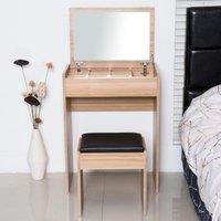 HOMCOM Two Piece Dressing Table Set With Padded Stool Flip Up Mirror Natural Wood Grain Effect, Brown