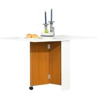 HOMCOM Folding 4 To 6 Seater Dining Table Mobile Desk With Castors Teak Colour White, Brown