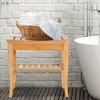 HOMCOM 45cm Two Slatted Bamboo Shower Bench Storage Seat With 4 Legs, Brown