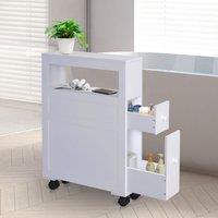 HOMCOM 71 x 16cm Slimline Bathroom Storage Unit 2 Drawers Open Top 4 Wheels White, White