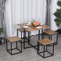 HOMCOM 5pc Industrial Boxy Bar Style Table/Stool Set, Brown