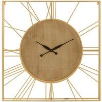 Premier Housewares Yaxi Iron Wall Clock - Faux Gold Foil/Natural Wood, Gold