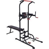 HOMCOM Power Tower Station for Home Gym Workout Equipment With Sit Up Bench, Black