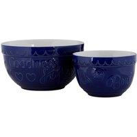 Premier Housewares Set of 2 Round Mixing Bowls - Blue and White, Blue