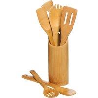 Premier Housewares Kitchen Wooden Utensil Set/Holder Bamboo, Brown