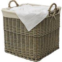 JVL Willow Lined Log Basket - Antique Wash, Brown