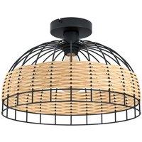 Eglo Rattan And Black Steel Flush Ceiling, Black