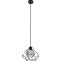Eglo Caged Single Pendant With Smoked Black Glass Inner shade, Black