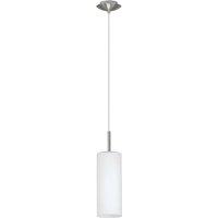 Eglo Troy Slim Cylindrical White Painted Glass Pendant, White