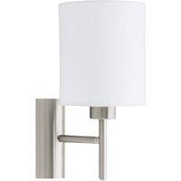 Eglo Pasteri Satin Nickel White Fabric Wall Light With Switch, White