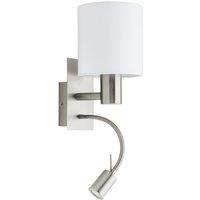 Eglo Pasteri White Fabric Wall Light with Reading Lamp, White