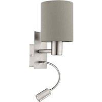Eglo Pasteri Taupe Fabric Wall Light with Reading Lamp, Cream
