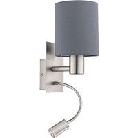 Eglo Pasteri Grey Fabric Wall Light with Reading Lamp, Grey