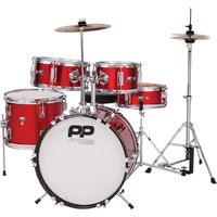 PP Drums Junior 5 Piece Drum Kit - Metallic Red, Red
