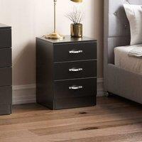 Vida Designs Riano 3 Drawer Bedside Chest, Black, Black
