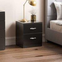 Vida Designs Riano 2 Drawer Bedside Chest, Black, Black