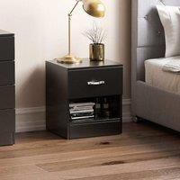Vida Designs Riano 1 Drawer Bedside Chest, Black, Black