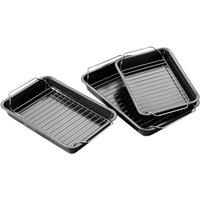 Premier Housewares Roasting Trays Set of 3 Non-Stick with Wire Racks - Black, Black