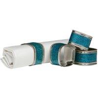 Premier Housewares Set of 4 Napkin Rings - Turquoise Glitter/Nickel Plated, Blue