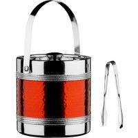 Premier Housewares Stainless Steel/Hammered Red Band Ice Bucket With Tongs - Red, Red