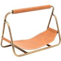 Ivyline Contemporary Antique Brass With Hanging Leather Kindling Holder, Gold