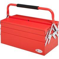 DURHAND 45cm Metal Cantilever Toolbox 3 Tier 5 Tray Storage Organizer w/ Carry Handle, Red