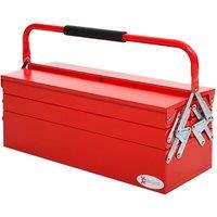 DURHAND 57cm Metal Cantilever Toolbox 3 Tier 5 Tray Storage Organizer w/ Carry Handle, Red