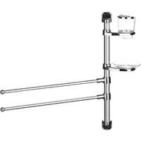 Premier Housewares Towel Rail, Two Rails/Soap Holder/Toothbrush Holder Wall Mountable - Silver