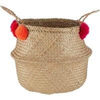 Premier Housewares Seagrass Basket Natural / Pom Pom - Small, Brown
