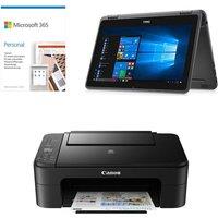 Refurb Dell Latitude 3190 2-in-1 11.6 Laptop/Tablet + Office 365 + Canon All-in-1 Printer - Graphite Black