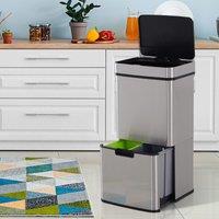 HOMCOM Motion Sensor Rubbish Bin, 3 Compartments, Removable Lid - Stainless Steel